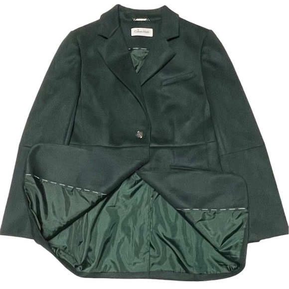 CALVIN KLEIN NOTCHED COLLAR BLAZER FAUX SUEDE GREEN WOMEN DOBLE BUTTON  SIZE S - Picture 2 of 10